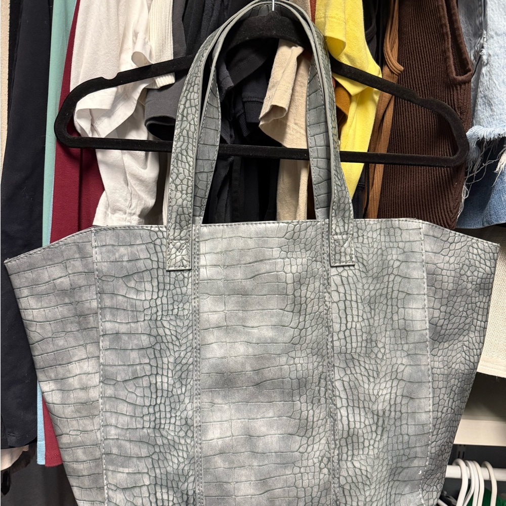 Neiman Marcus Gray Crocodile-Embossed Tote